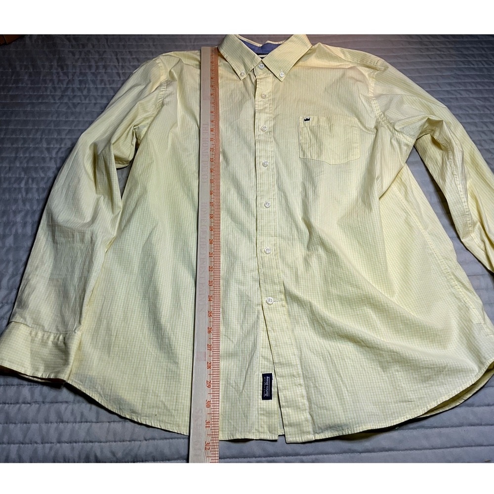 Crown & Ivy Mens Long Sleeve Button Down Cotton Shirt Yellow White Gingham Large - Picture 6 of 8